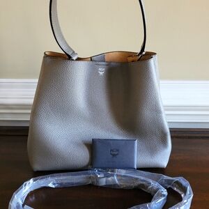 NWT MCM gray pebbled medium tote bag